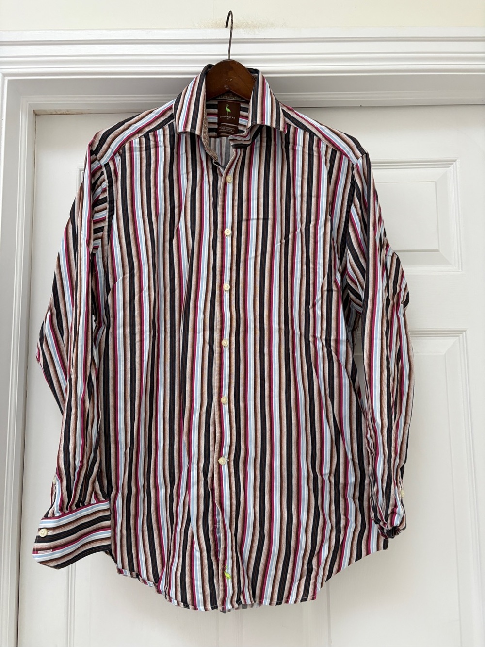 Tailorbyrd Multicolor Vertical Stripe Dress Shirt - Brown, Red, White, Blue
